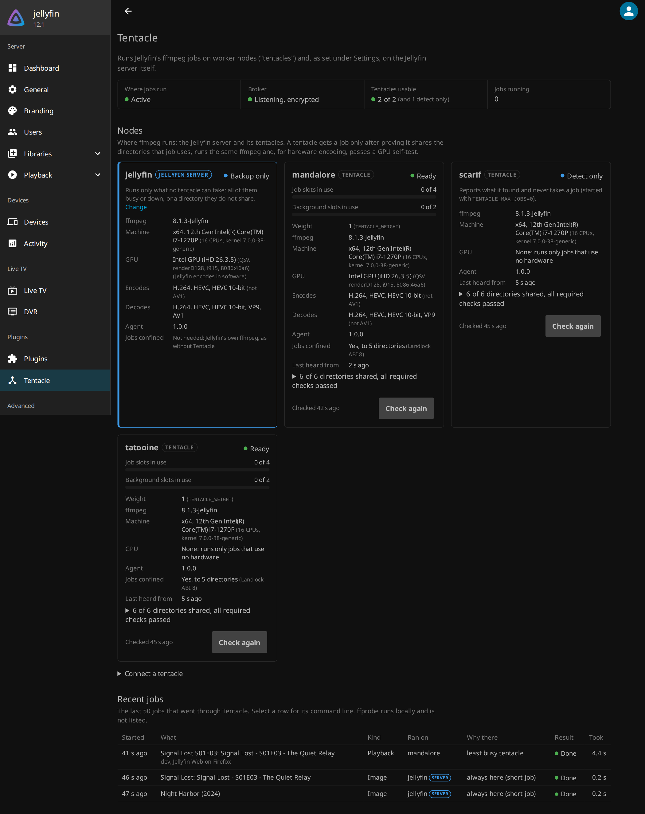 Tentacle dashboard
